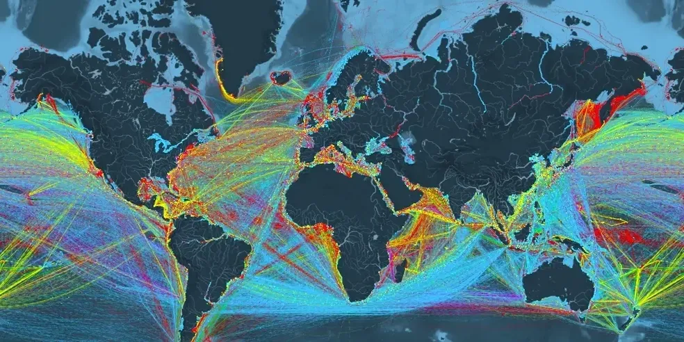 Global shipping routes and maritime trade network